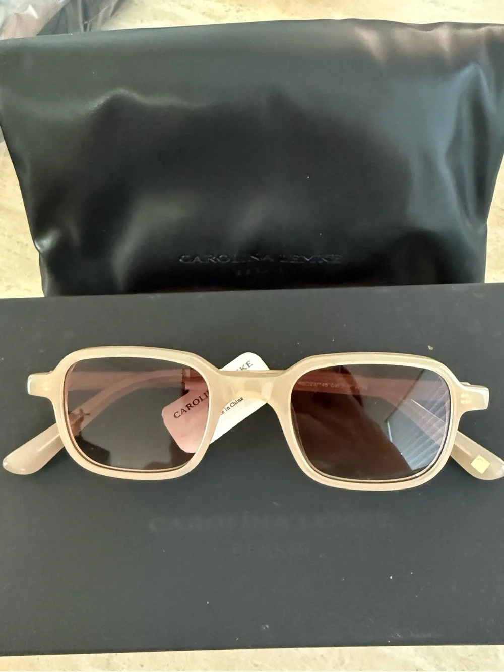 Caroline Lemke Women's Beige Rectangle Sunglasses Full set